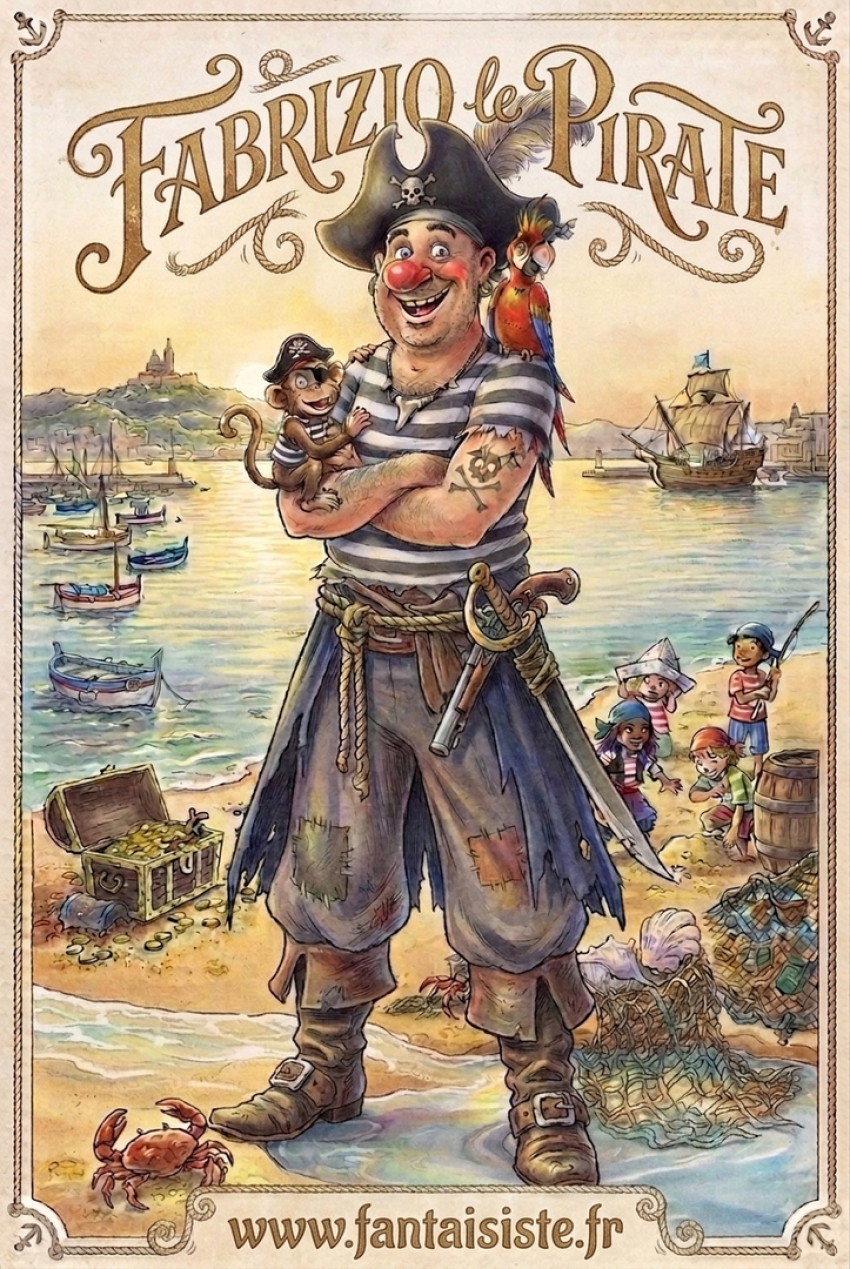 Spectacle de magie autour du thème des pirates et sirènes aec Fabrizio,Martigues,Fos sur Mer,port de Bouc,Istres,Miramas,Marseille et Provence.