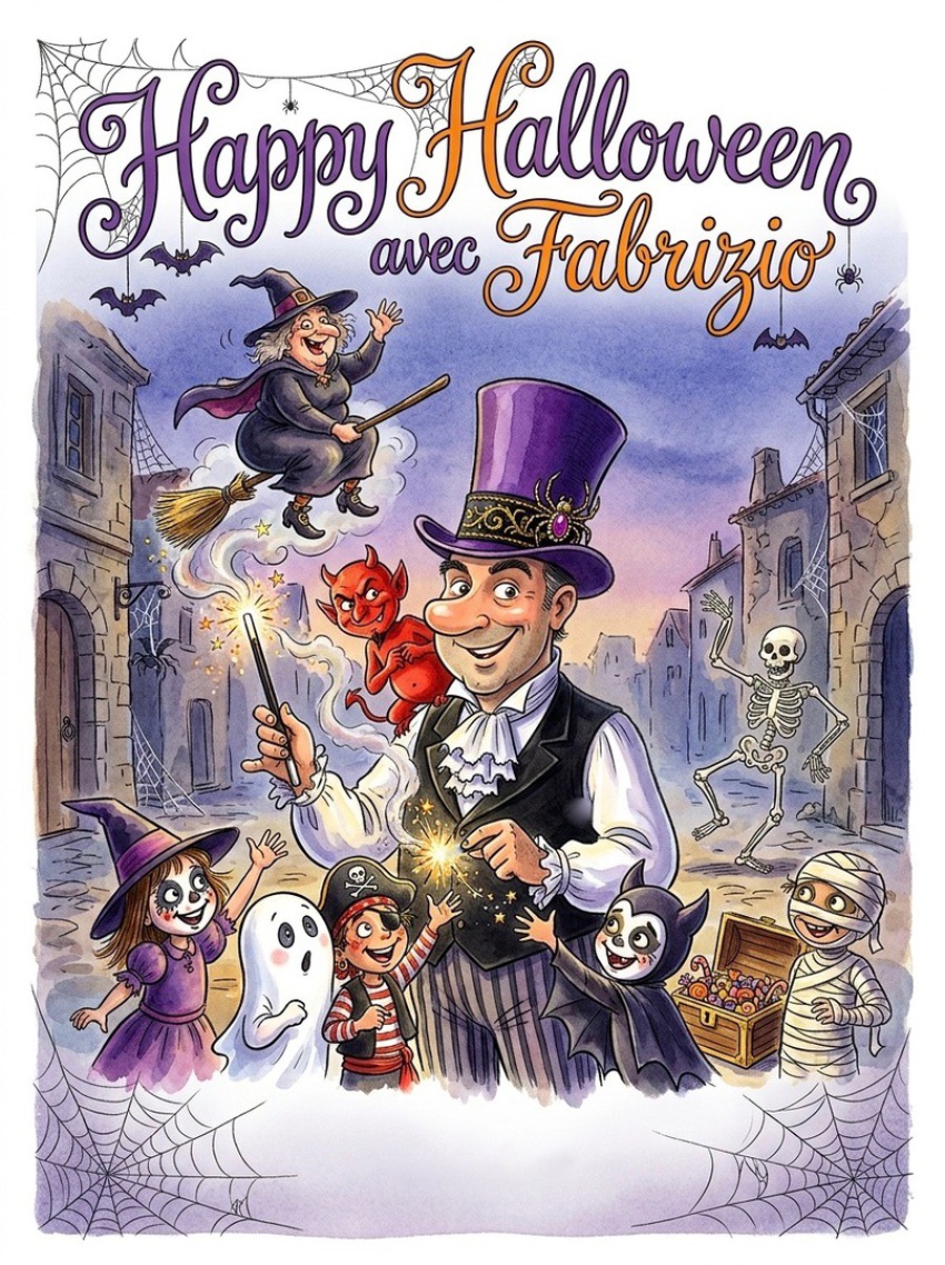 Spectacle magique et comique Happy Halloween avec Fabrizio le magicien à Martigues et en Provence.